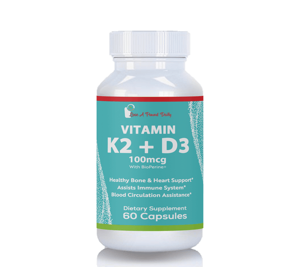 Vitamin K2 (MK7) + D3, 100mcg, 5000IU Supplement, 60 Capsules - Lose A Pound Daily