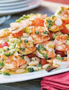 WHITE BEAN SALAD WITH GRILLED SHRIMP ON SKEWERS